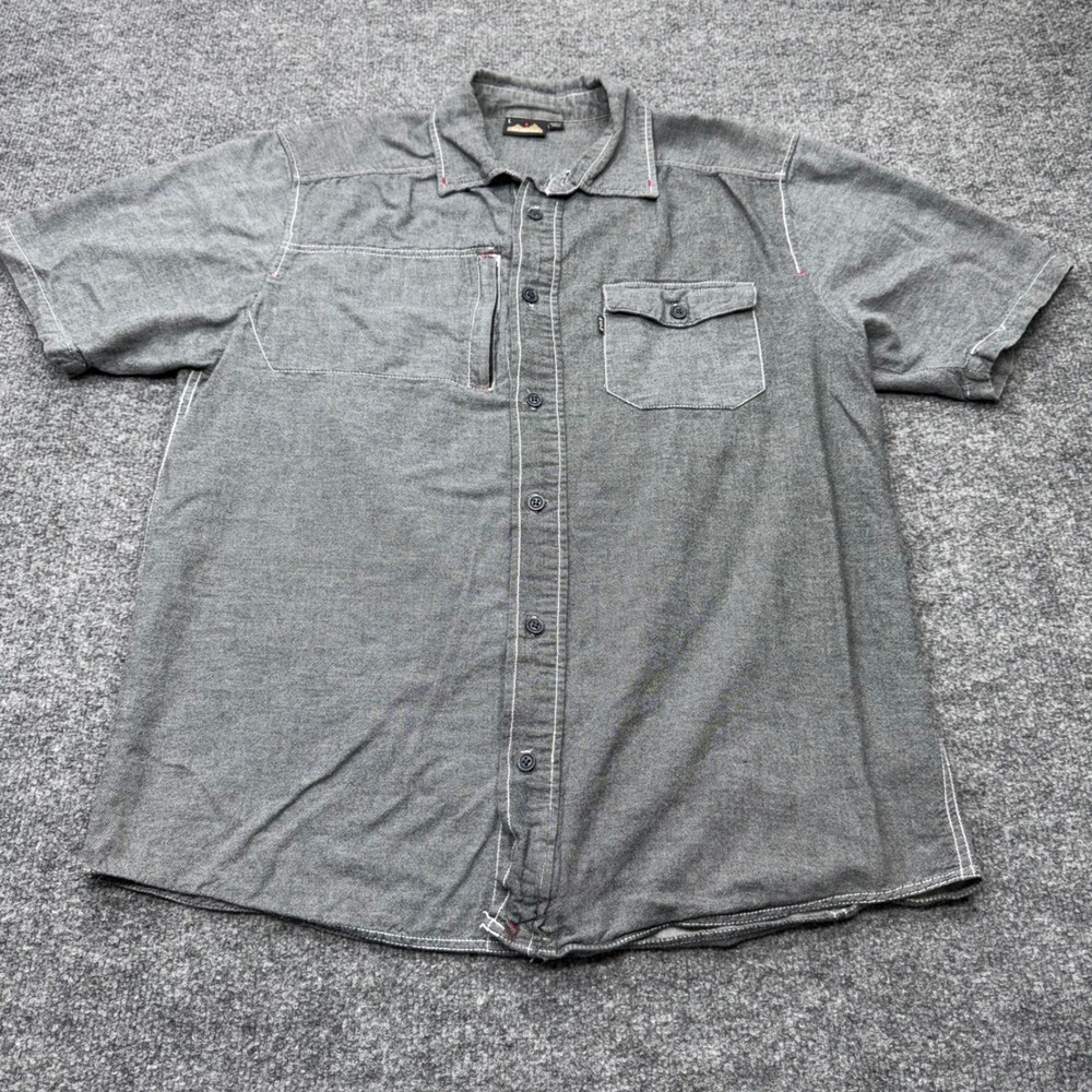 Kavu Mens Gray Short Sleeve Button Down Utility Shirt Contrast Stitch Size L